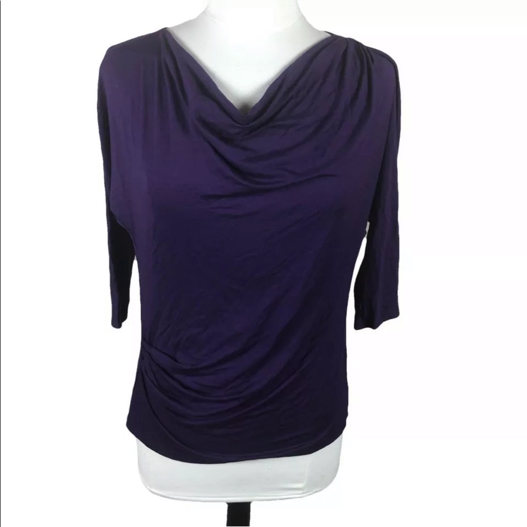 Three Dots Draped Blouse Open Split Back
